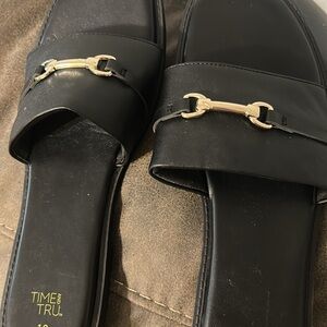 Time and Tru Women's Black Loafers with Gold Accent